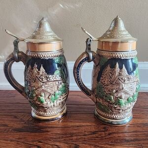 Vintage German Style Beer Stein Hand Painted Lid Tankard Ceramic Nikoniko